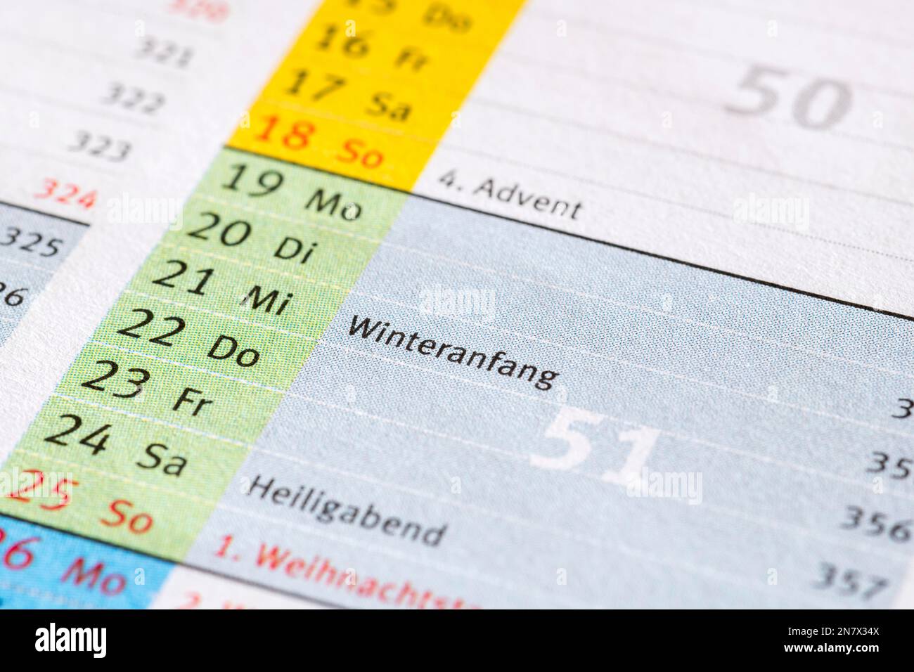 Terminkalender, Anfang Winter, Deutschland Stockfoto