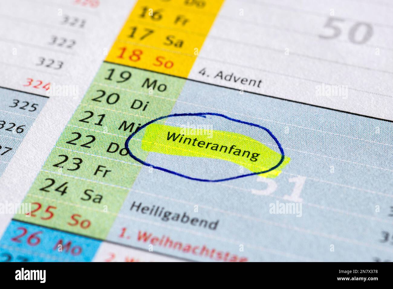 Terminkalender, Anfang Winter, Deutschland Stockfoto