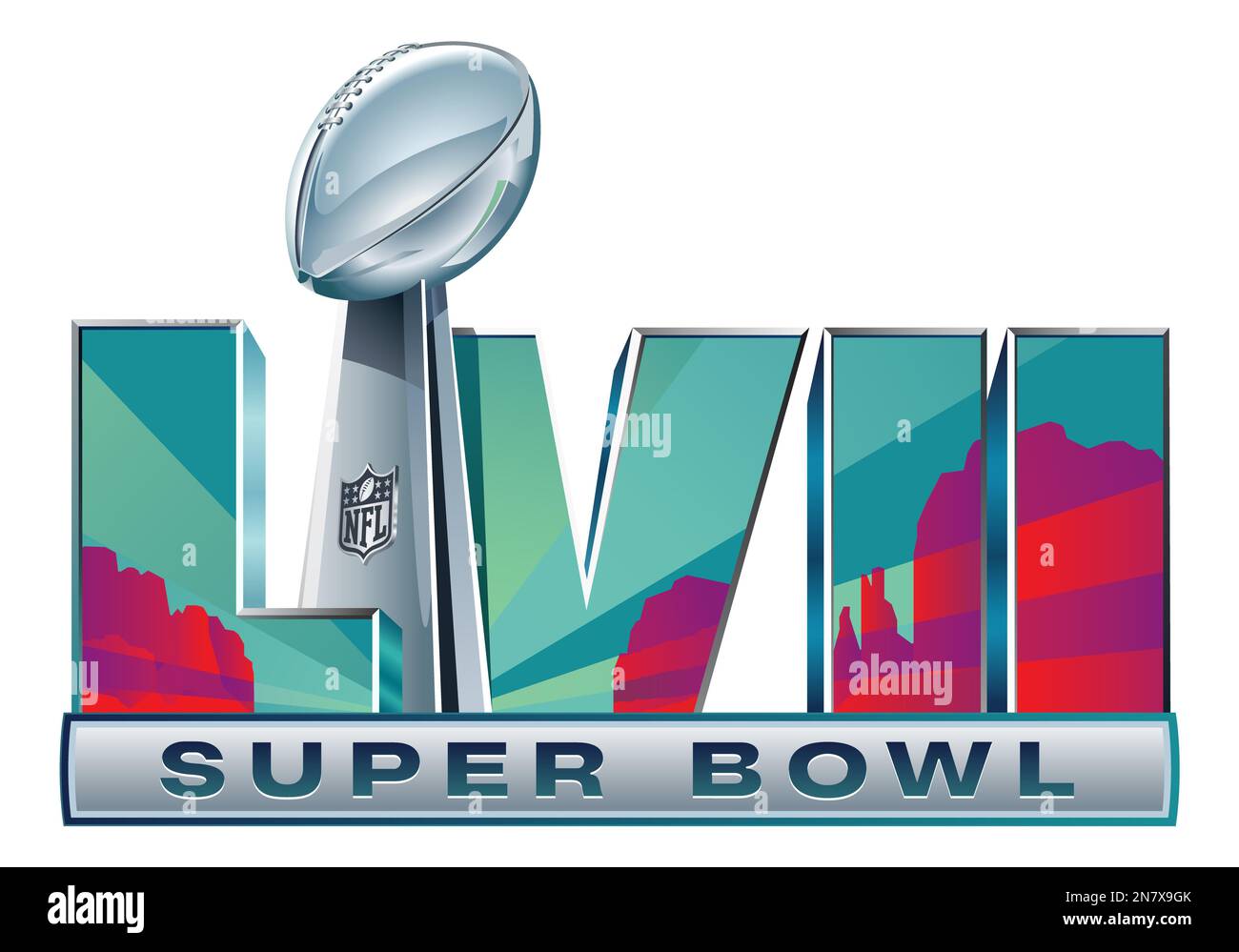 Vector-Logo des Finalspiels der Playoffs der National Football League Super Bowl LVII. Stockfoto