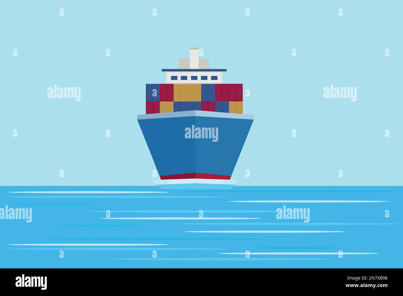 Das Frachtschiff segelt auf dem Meer mit Containern voller Fracht Stock Vektor