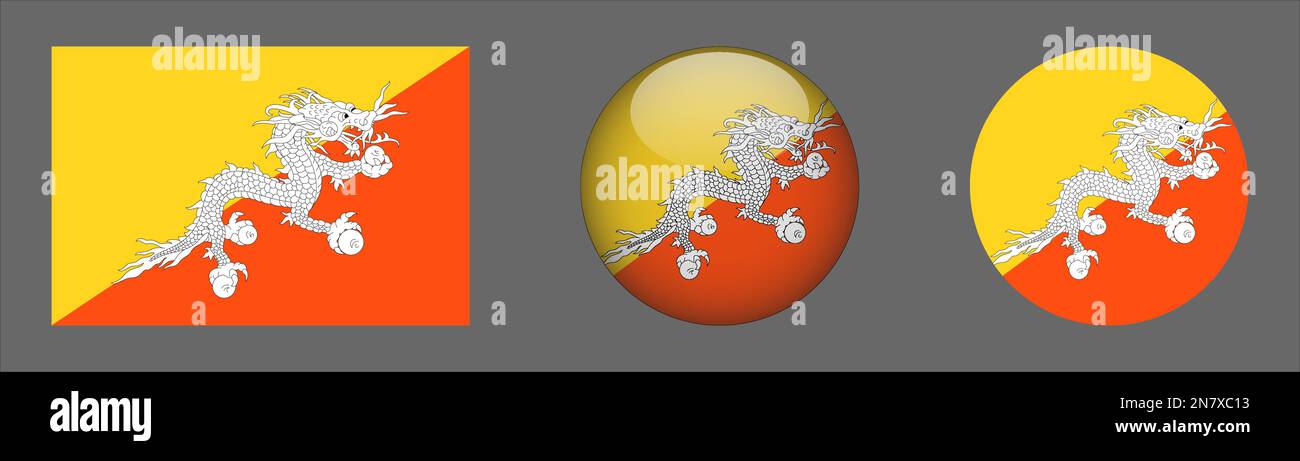 Bhutan Flag Set Collection Vector Stock Vektor