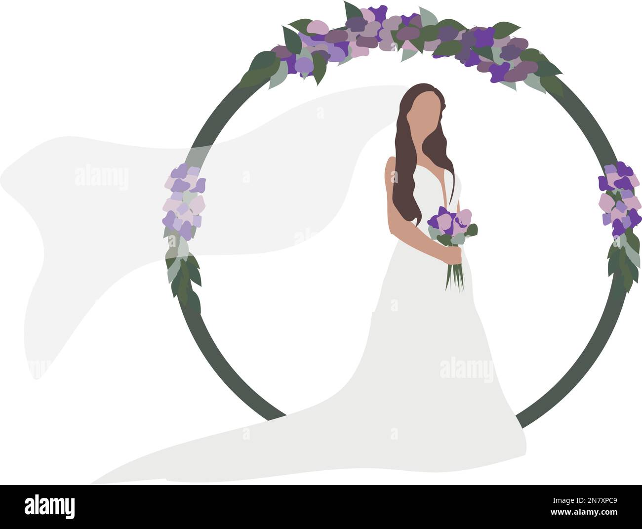 Braut in Hochzeitskleid mit Blumenstrauß Stock Vektor