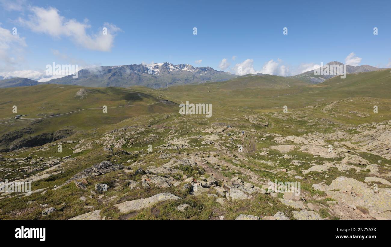 Plateau d' Emparis und die Gebirgskette Grandes Rousses der französischen Alpen, Savoyen, frankreich Stockfoto