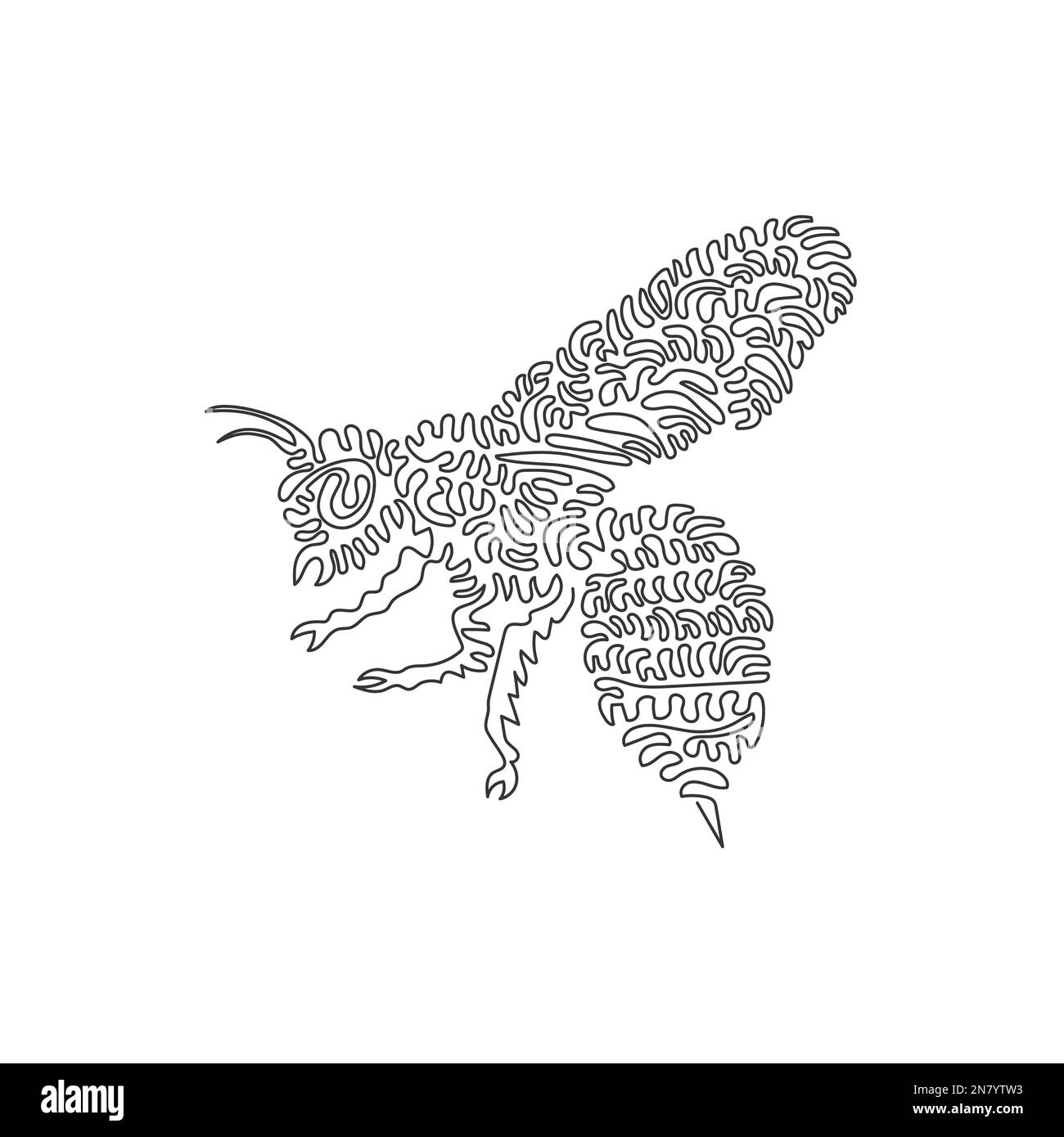 Eine einzige Strichzeichnung einer süßen Biene, die abstrakte Kunst fliegt. Durchgehende Strichzeichnung Vektordarstellung von bezaubernden Hummeln für Symbol Stock Vektor