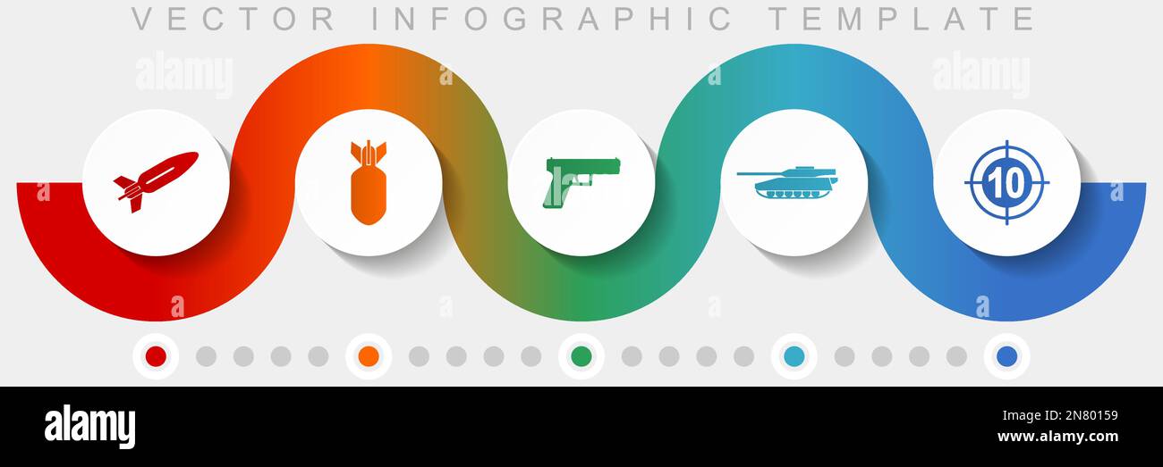 Vektorvorlage für Kriegsfotos mit Symbolsatz, verschiedenen Symbolen wie Misle, Bombe, Waffe, Panzer und Ziel für webdesign und mobile Anwendungen Stock Vektor