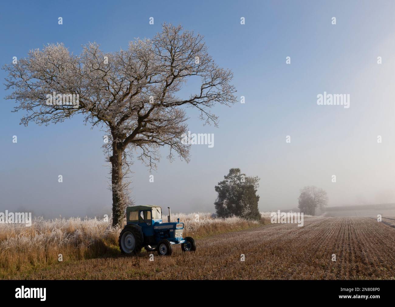 Ford 4000 Pre-Force 1966 Oldtimer-Traktor in einer frostigen Landschaft Stockfoto Ford 4000 Pre-Force 1966 Oldtimer-Traktor in einer frostigen Landschaft Stockfoto