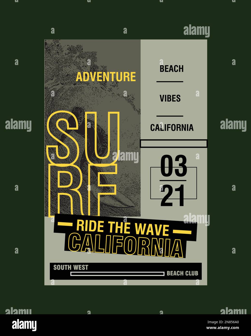 Vintage California Surf Typography Beach Inspired Surf typografische Poster grafisches Papierdesign für T-Shirt-Druck Vektor Stock Vektor