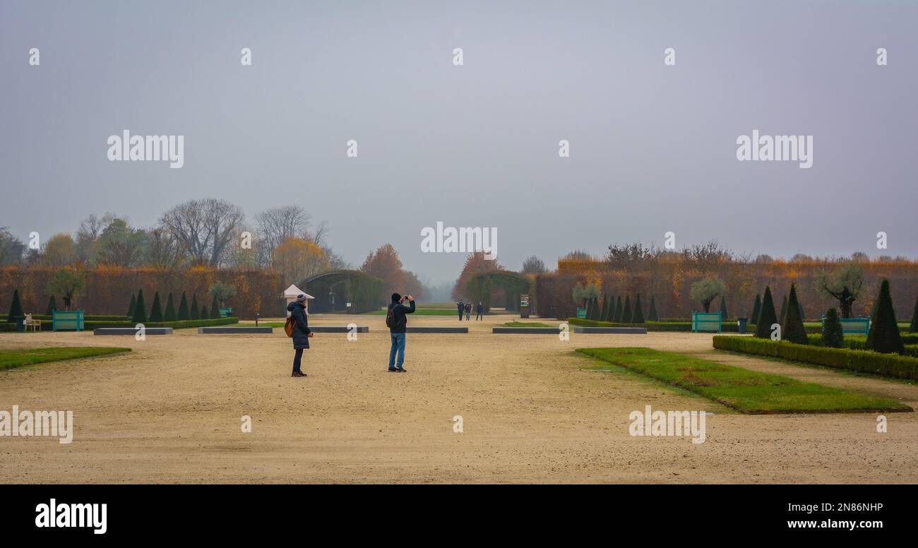 Panoramablick auf Venaria reale Gärten in der Herbstsaison - Turin, Piemont Region in Norditalien - Europa Stockfoto