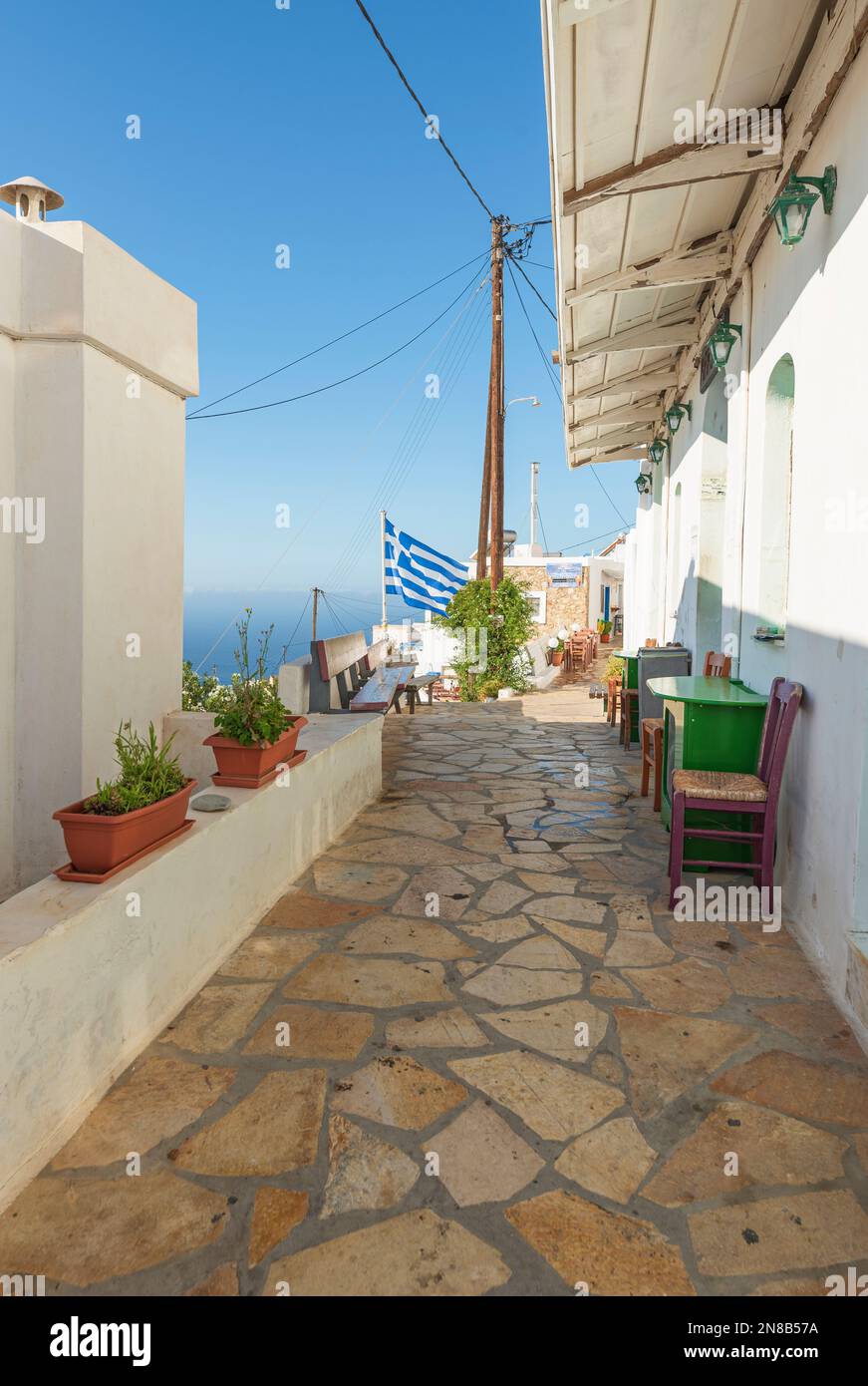 Eine charakteristische Gasse im malerischen Dorf Chora, Anafi Stockfoto