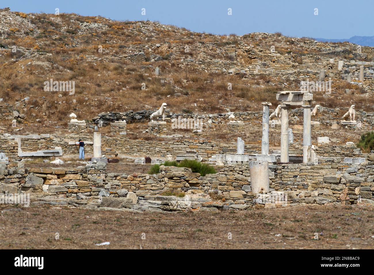 Ausgrabungsstätte Delos und lebendes Museum, Teil der Gemeinde Mykonos in den Kykladen, Griechenland. Stockfoto