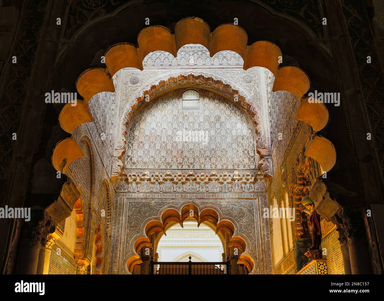 Maurische architektonische Elemente. Innenseite der Großen Moschee von Cordoba oder La Mezquita, Cordoba, Provinz Cordoba, Andalusien, Südspanien. Das "Hi" Stockfoto
