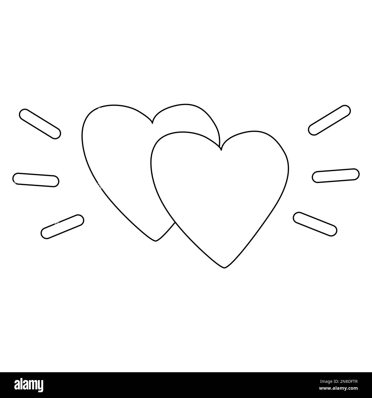 Zwei Herzen in Liebe, Designelement für Valentinstag, flache Vektordarstellung für Malbuch Stock Vektor