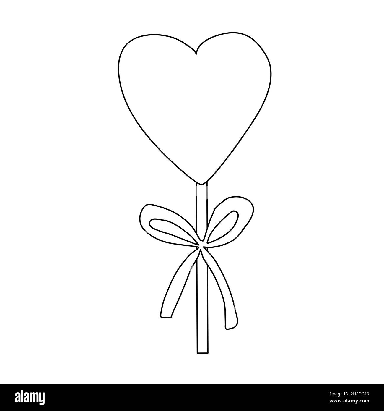 Herzförmiger Lollipop mit Band, Designelement für Valentinstag, flache Vektorzeichnung für Kinder Malbuch Stock Vektor