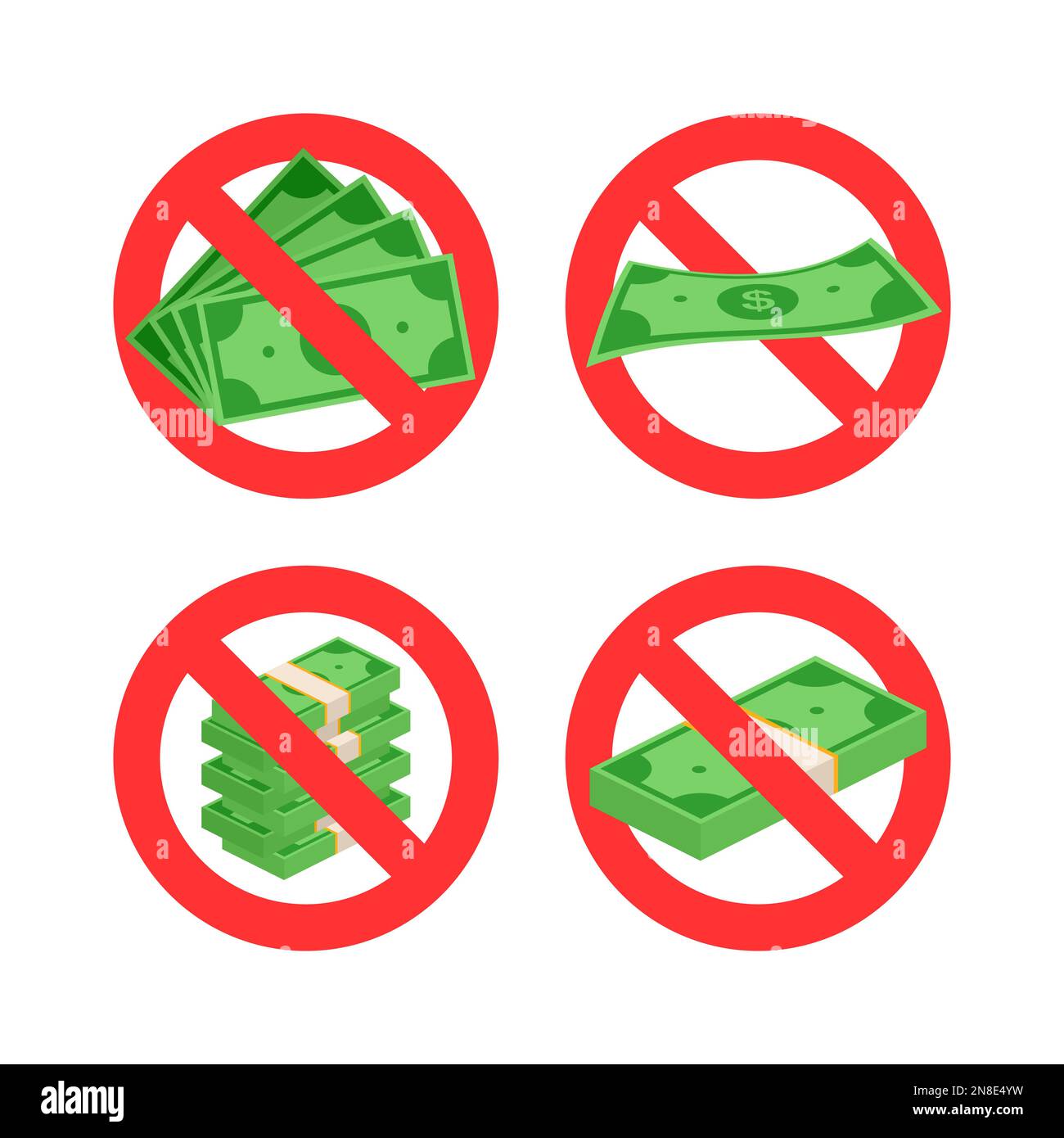 Kein Bargeld. Geldverbot. Symbol "Bargeldsperre". Stock Vektor