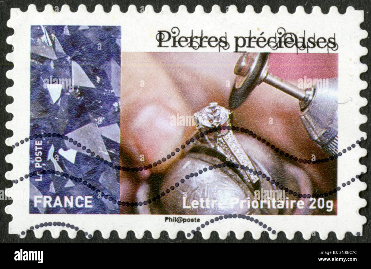 TIMBRE OBLITERES PIERRES PRECIEUSES. LA POSTE. FRANKREICH. LETTRE PRIORITAIRE 20G Stockfoto