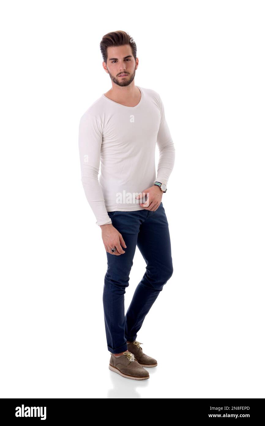 Hübscher junger Mann mit weißem Hemd Stockfoto