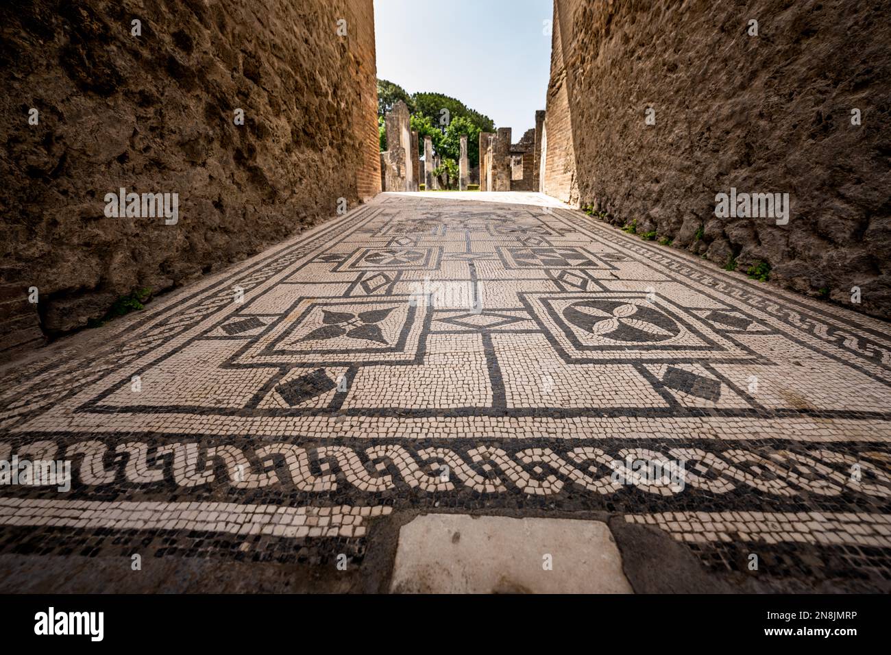 Intakter Mosaikfußboden in der gut erhaltenen antiken römischen Stadt Pompeji Stockfoto