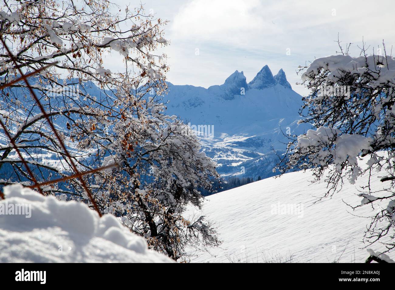 Aiguilles of Arves, Blick von Jarrier, Maurienne, Savoie, Frankreich, Europ Stockfoto