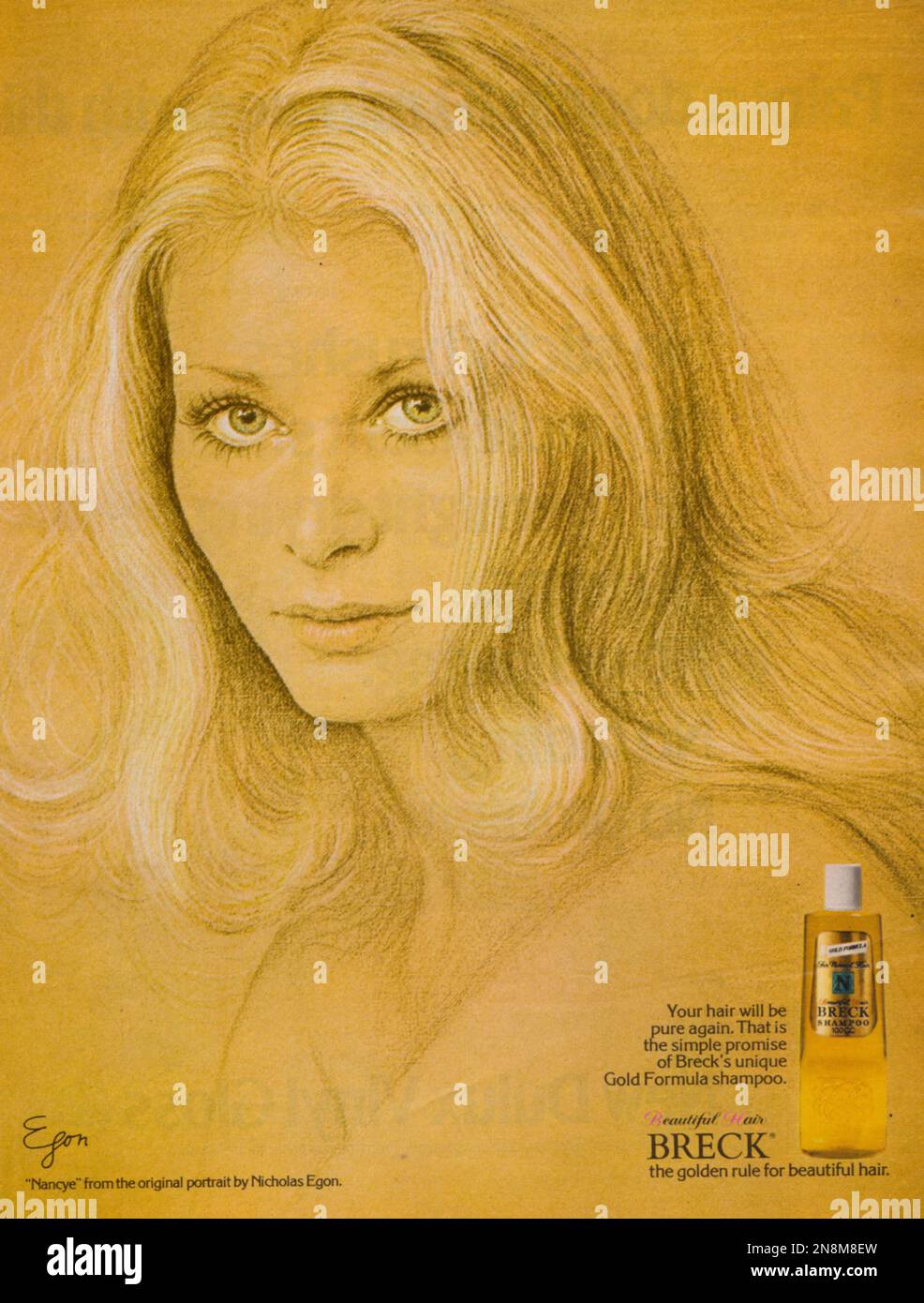Breck Shampoo Breck's einzigartiges Gold Formula Shampoo, Breck Shampoo Magazin Anzeige 1981 Stockfoto
