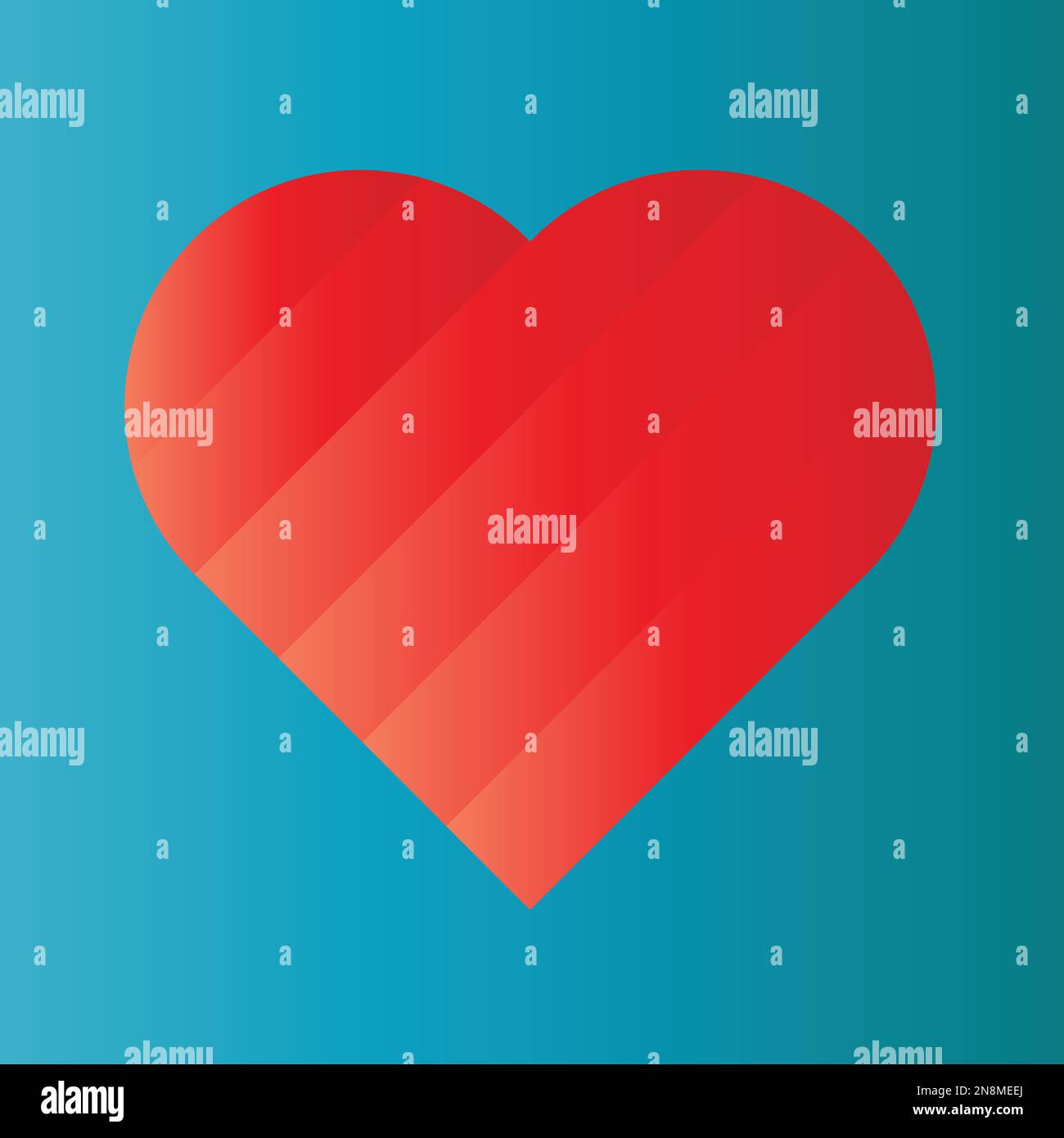 Rosafarbenes Herz mit Verlaufsstreifen auf blauem Hintergrund. 3D-Effekt. Symbol der Liebe und Valentinstag am 14. Februar. Vektordarstellung. Stock Vektor