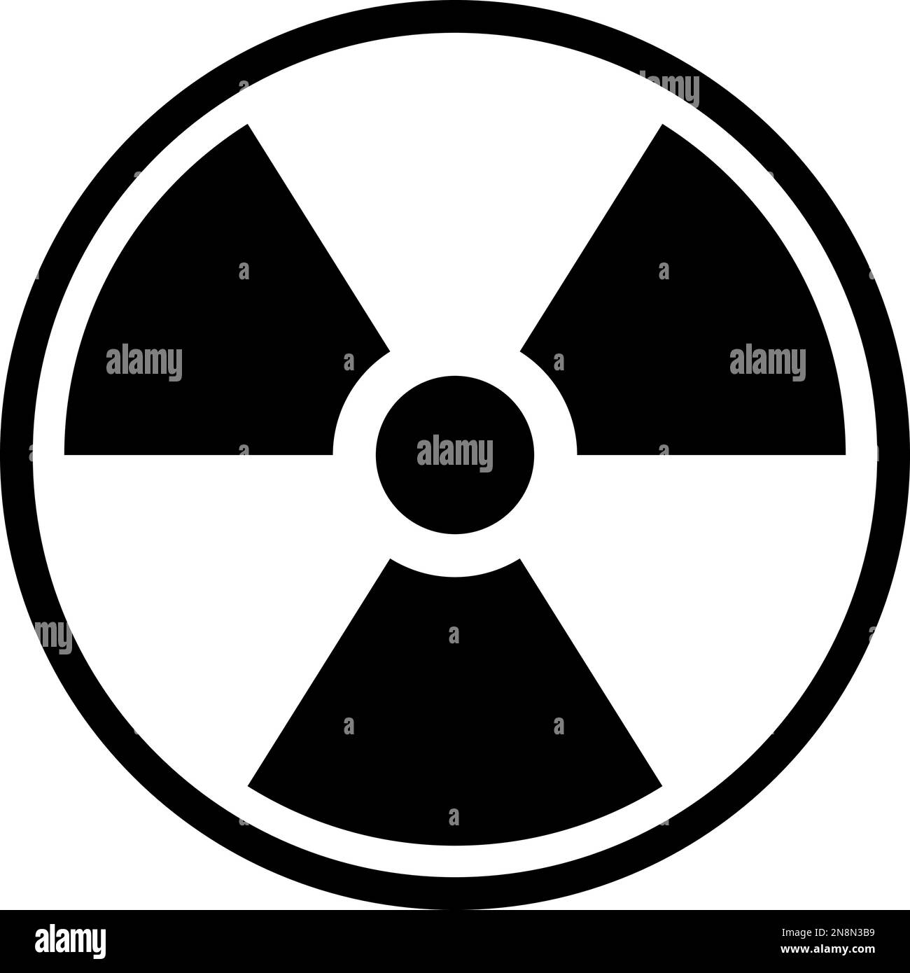 Schild für radioaktives Material. Symbol für Strahlenalarm, Gefahr oder Risiko. Einfache flache Vektorgrafik in Schwarz und Weiß. Stock Vektor