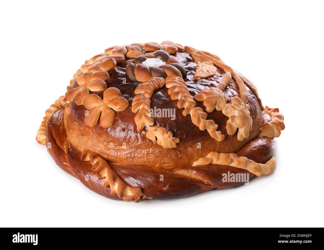 Korovai isoliert auf weiß. Ukrainisches Brot und Salz einladende Tradition Stockfoto