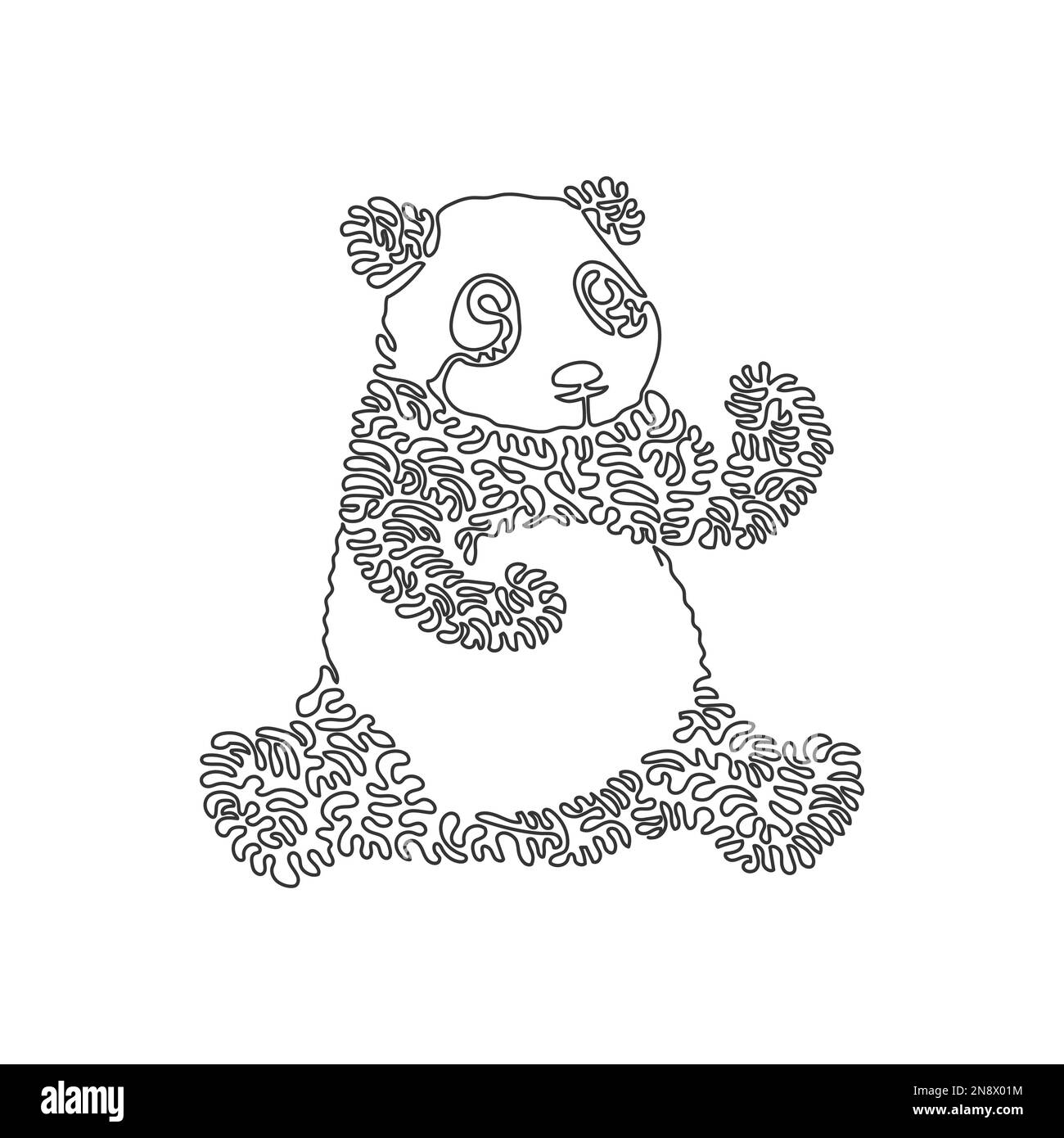 Eine einzelne geschwungene Zeichnung mit einer Linie von niedlicher abstrakter Panda-Kunst. Durchgehende Linienzeichnung als Designvektor Illustration eines großartigen Pandas für Ikone Stock Vektor