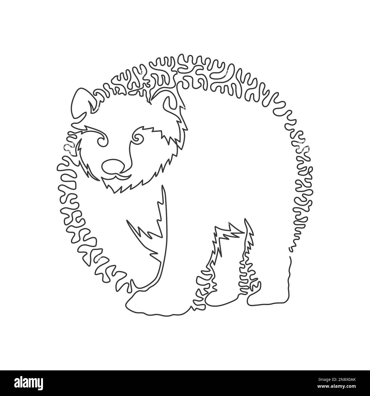 Eine einzelne geschwungene, eine Linie von einem mächtigen wandelnden Bären. Durchgehende Strichzeichnung grafischer Designvektor Darstellung eines wilden Bären für ico Stock Vektor