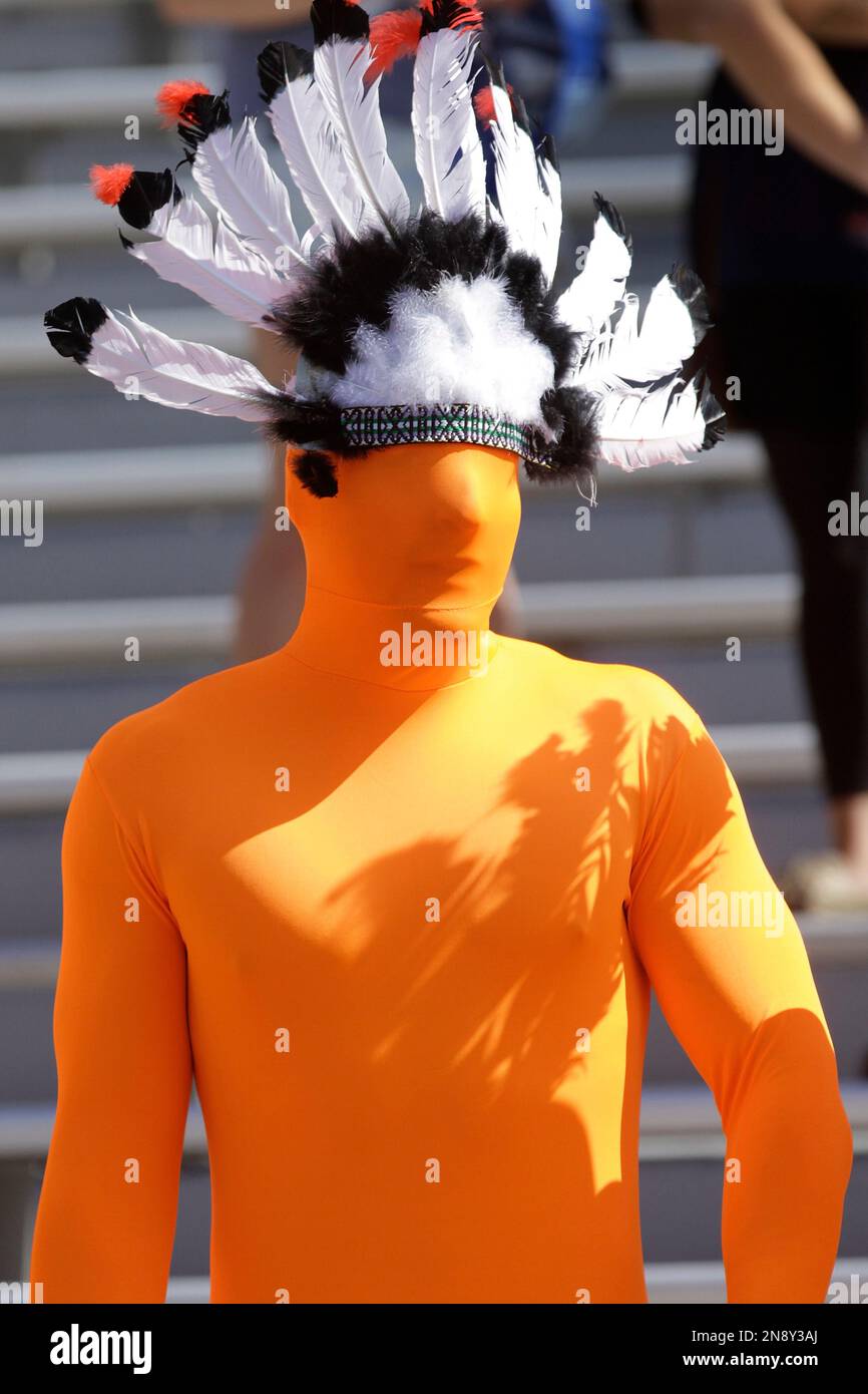 Illinois fans are seen during the first half of the NCAA college football game against Penn State Saturday, Sept. 29, 2012, in Champaign, Ill. (AP Photo/Seth Perlman) Stockfoto