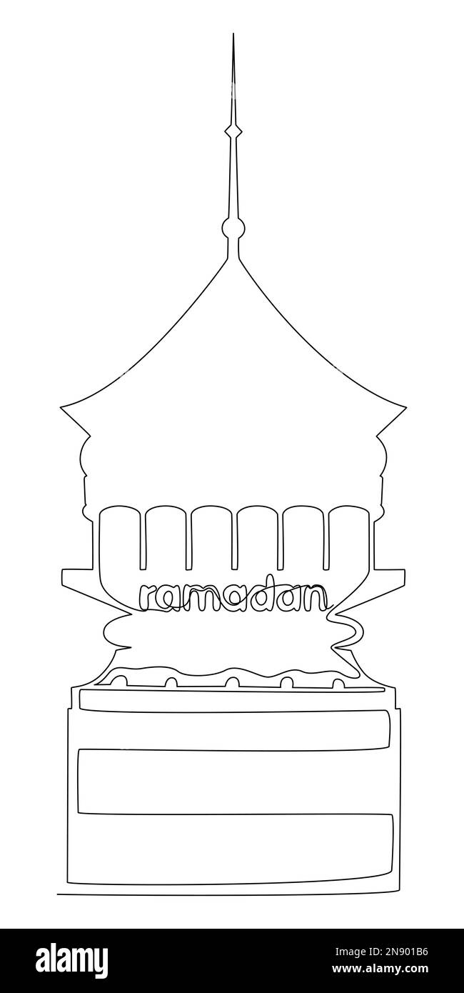Eine durchgehende Zeile Ramadan-Poster mit arabischer Architektur. Vektorkonzept zur Darstellung dünner Linien. Kontur Zeichnen kreativer Ideen. Stock Vektor