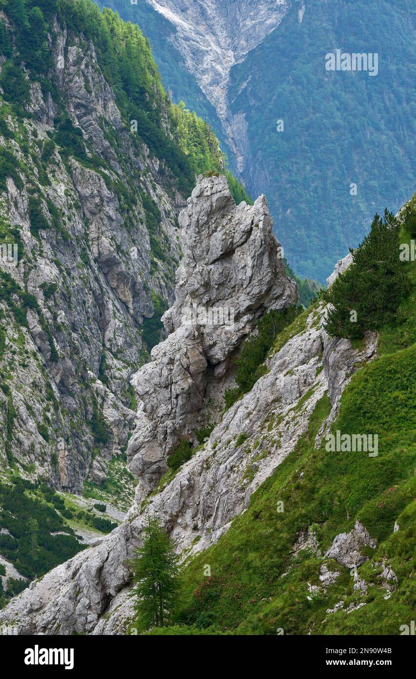 Blick auf den Mangartsko Sedlo Gebirgspass, Slowenien Stockfoto