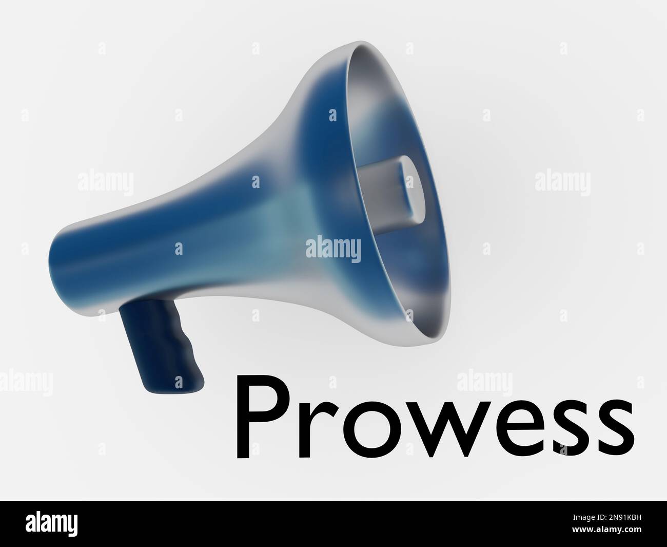 3D Abbildung ein Megafon mit dem Titel PROWESS, isoliert auf grauem Hintergrund. Stockfoto