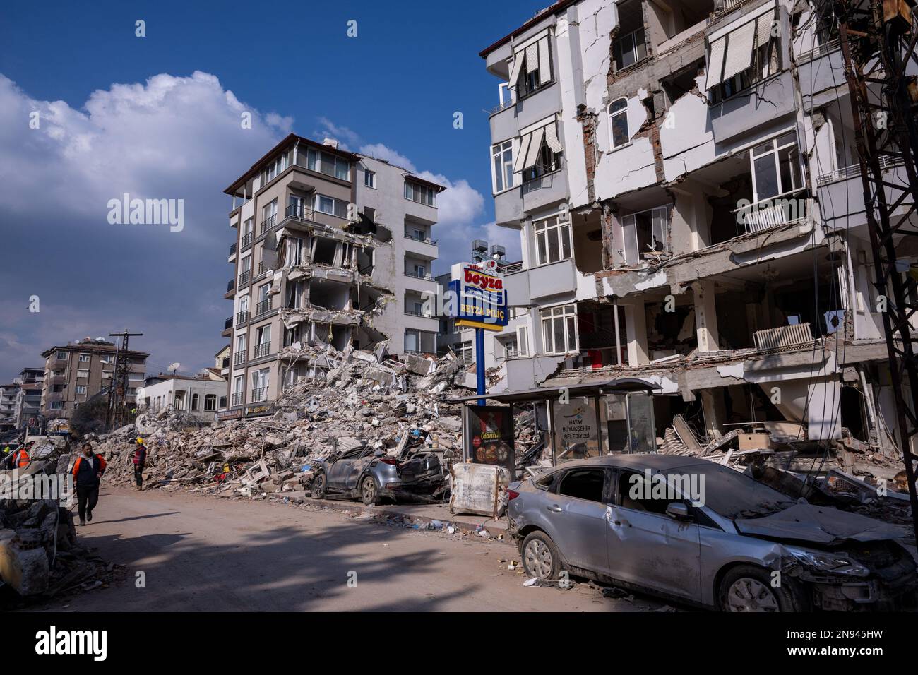 In der Stadt Hatay (oder Antakya oder Antioch) in der Türkei werden am 10. Februar 2023, fünf Tage nach einem schrecklichen Erdbeben im Süden der Türkei und im Norden Syriens, über 28,000 Menschen getötet. Foto: Balkis Press/ABACAPRESS.COM Stockfoto