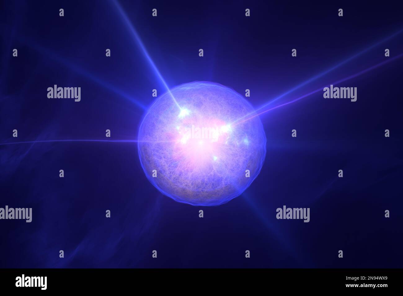 Radioaktiver Zerfall. Instabiler Atomkern verliert Energie durch Strahlung, 3D Abbildung Stockfoto