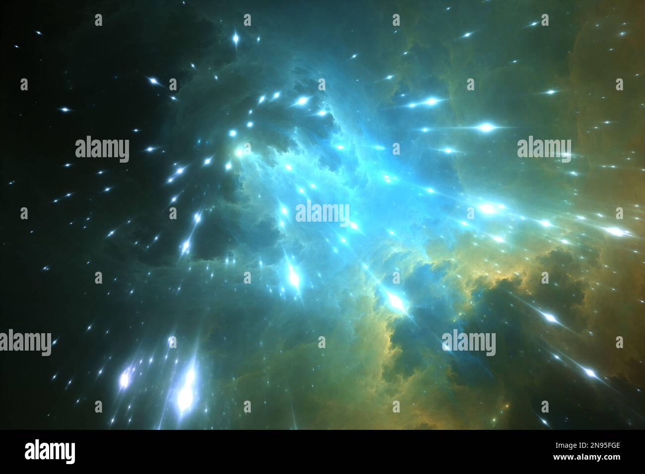 Hochenergetische Partikel aus dem Weltraum, kosmische Strahlen. 3D-Rendering Stockfoto