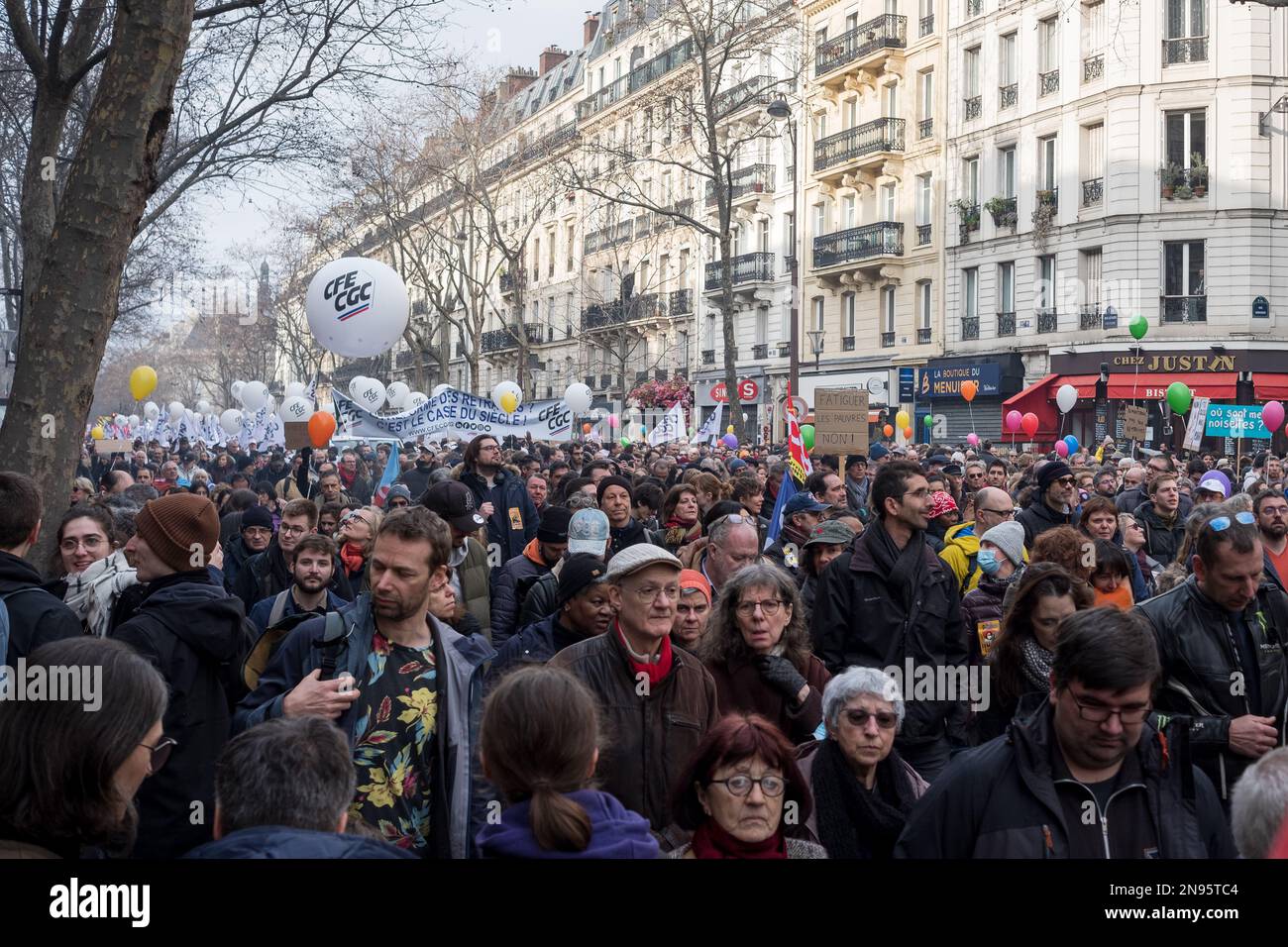 Paris, Frankreich, 11. Februar 2023. Marsch gegen die Rentenreform - Jacques Julien/Alamy Live News Stockfoto