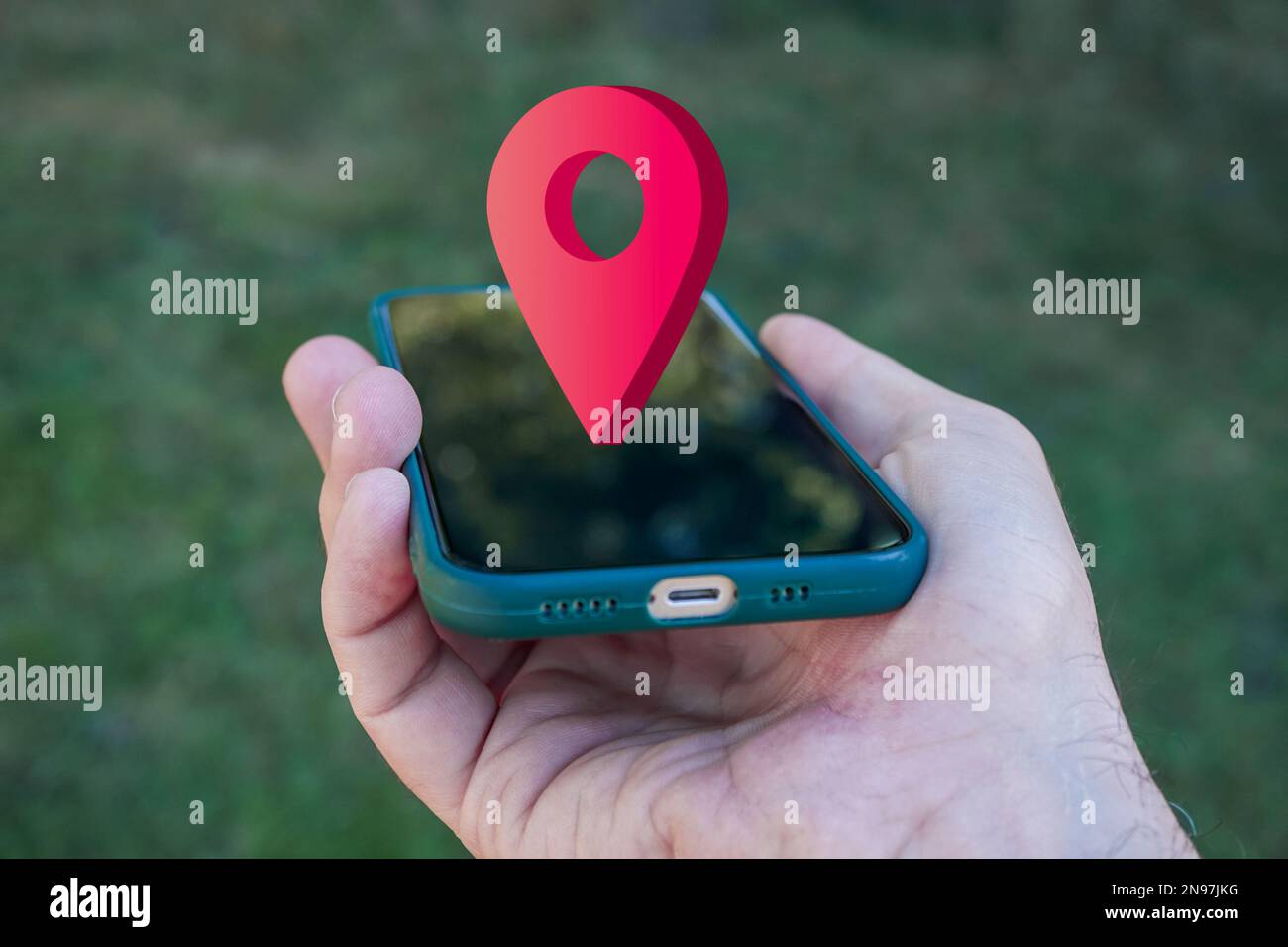 gps-Positionssymbol auf dem Smartphone Stockfoto