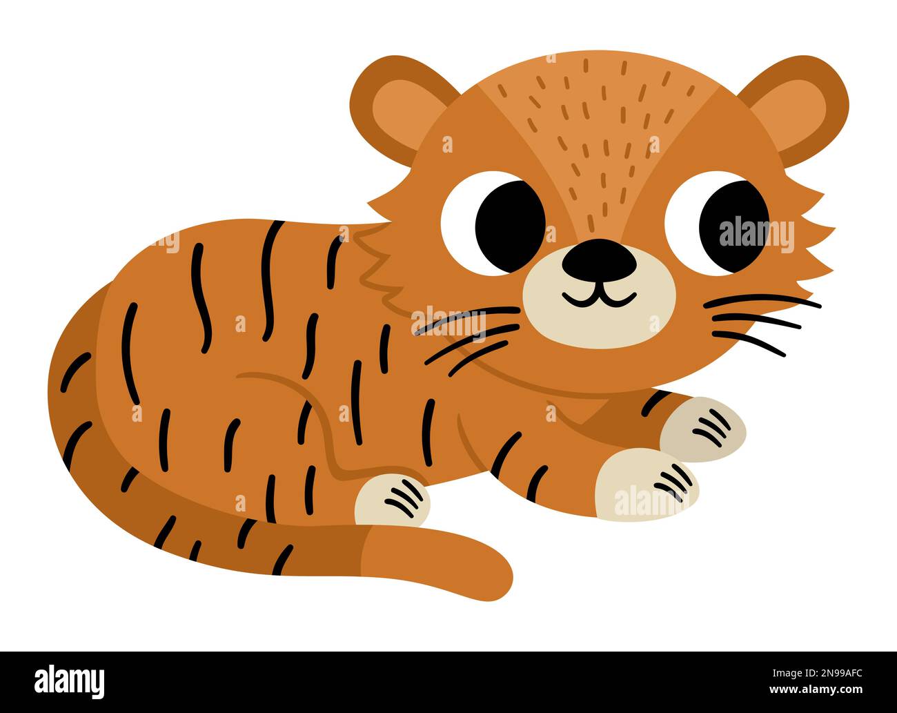 Vektor-bengalischer Tiger-Symbol. Darstellung gefährdeter Arten. Süßes ausgestorbenes Tier isoliert auf weißem Hintergrund. Lustige wilde Tierbilder für Kinder. Stock Vektor