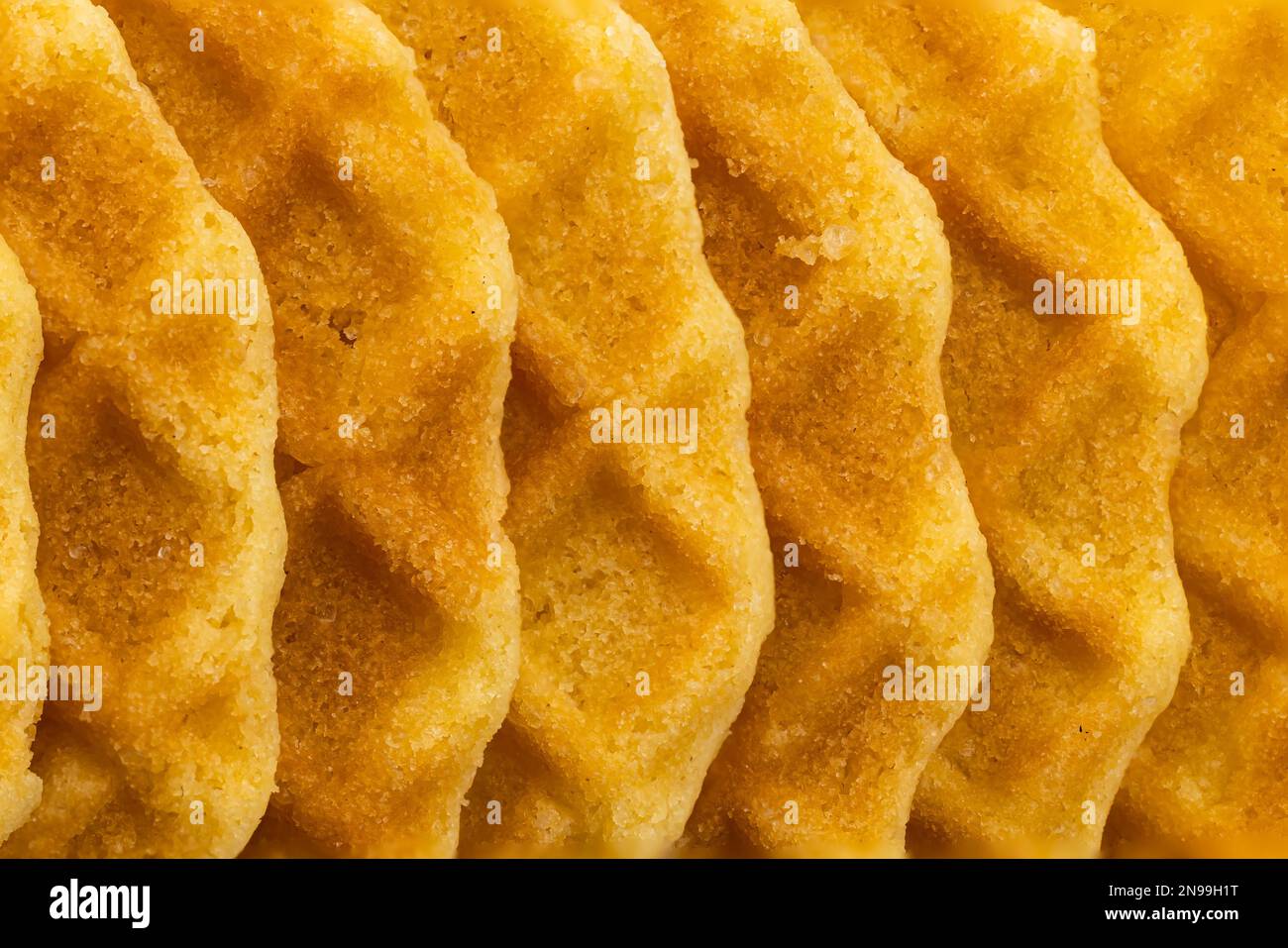 Draufsicht mit knusprigen Waffeln. Knusprig knusprige Waffelkuchen Stockfoto