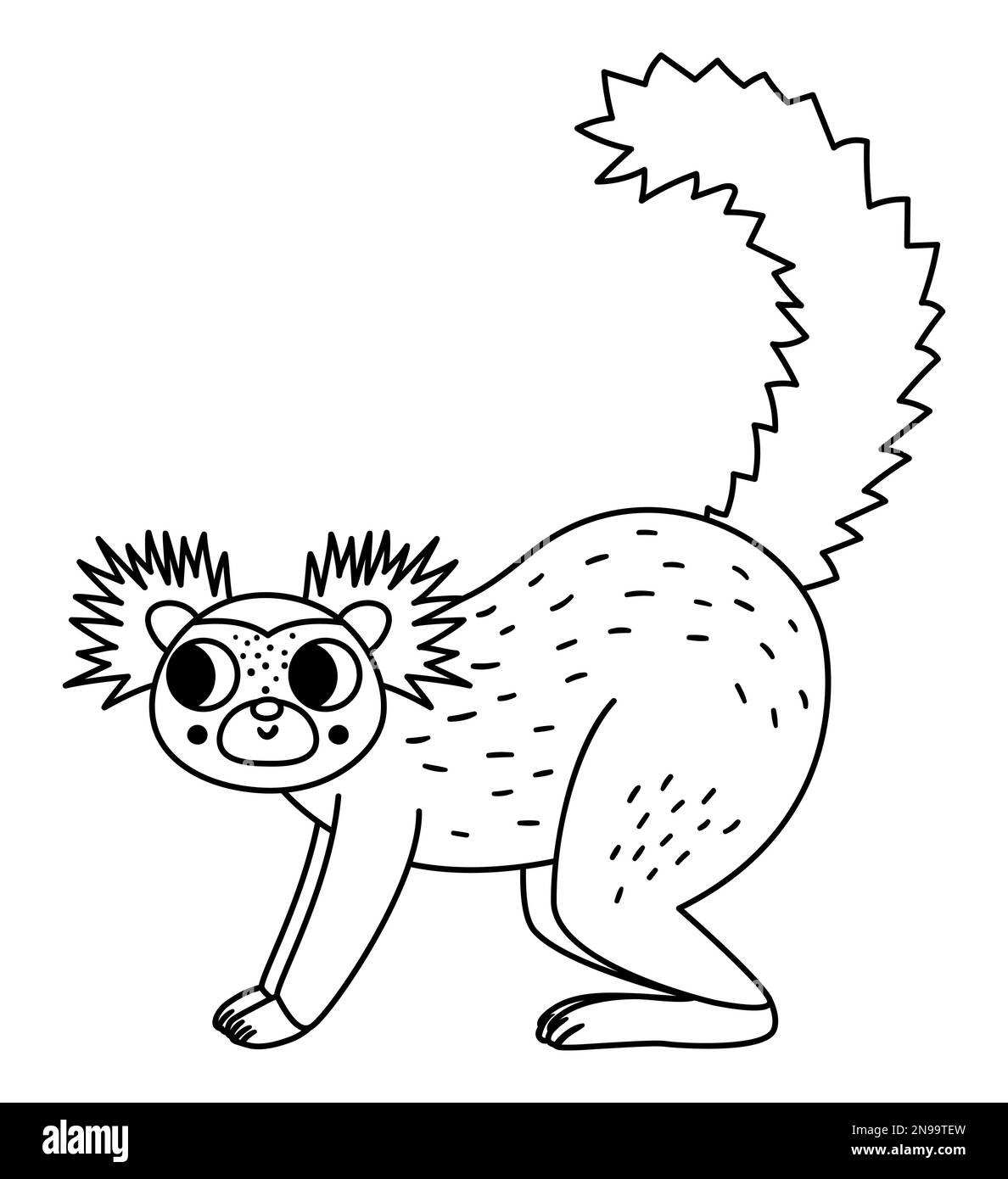 Vektor schwarz-weiß schwarzes Lemurensymbol. Darstellung der Linie gefährdeter Arten. Süßes ausgestorbenes Tier. Lustige wilde Tierbilder für Kinder. Natur PR Stock Vektor