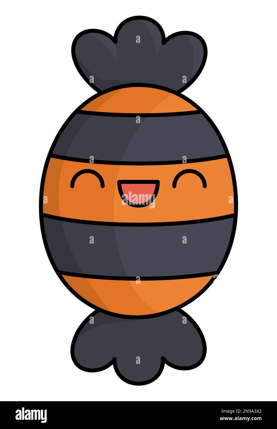 Vector Kawaii süß. Süße lächelnde Halloween-Figur für Kinder. Lustiger Herbsttag, Cartoon-Süßigkeiten-Dessert für Süßes oder Saures. Samhain Par Stock Vektor