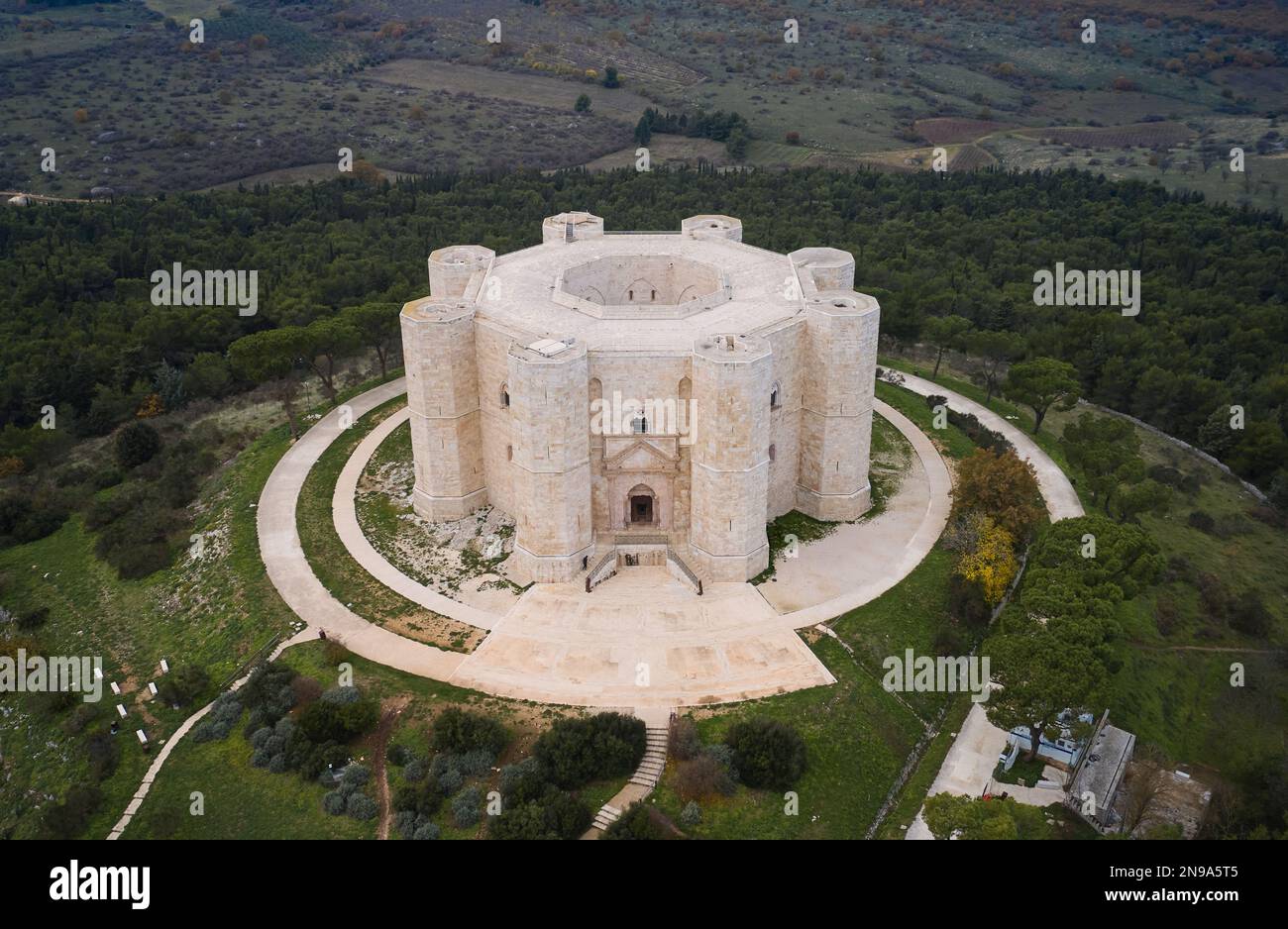 Castel del Monte da Drone (Italia) Stockfoto