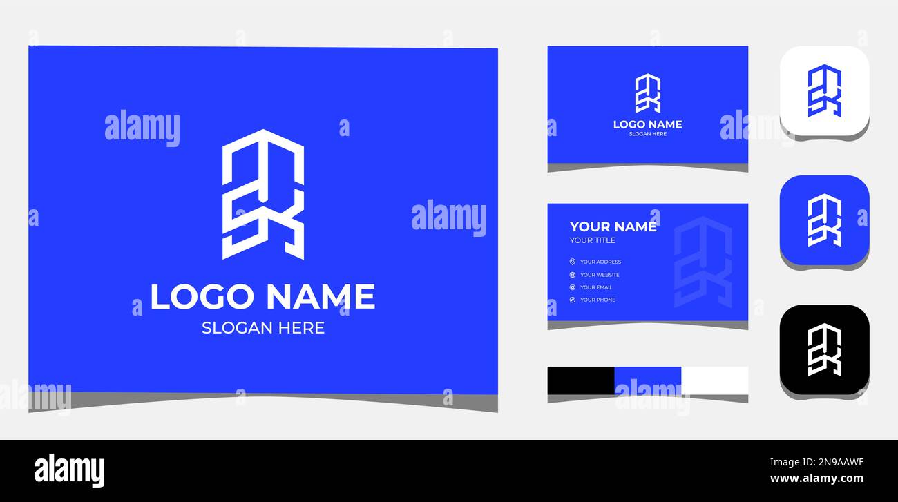 Template Logo Creative M K oder M K S in Solid Shape oder Building Concept. Kreative Vorlage mit Farbpalette, visuellem Branding, Visitenkarte und Symbol. Stock Vektor