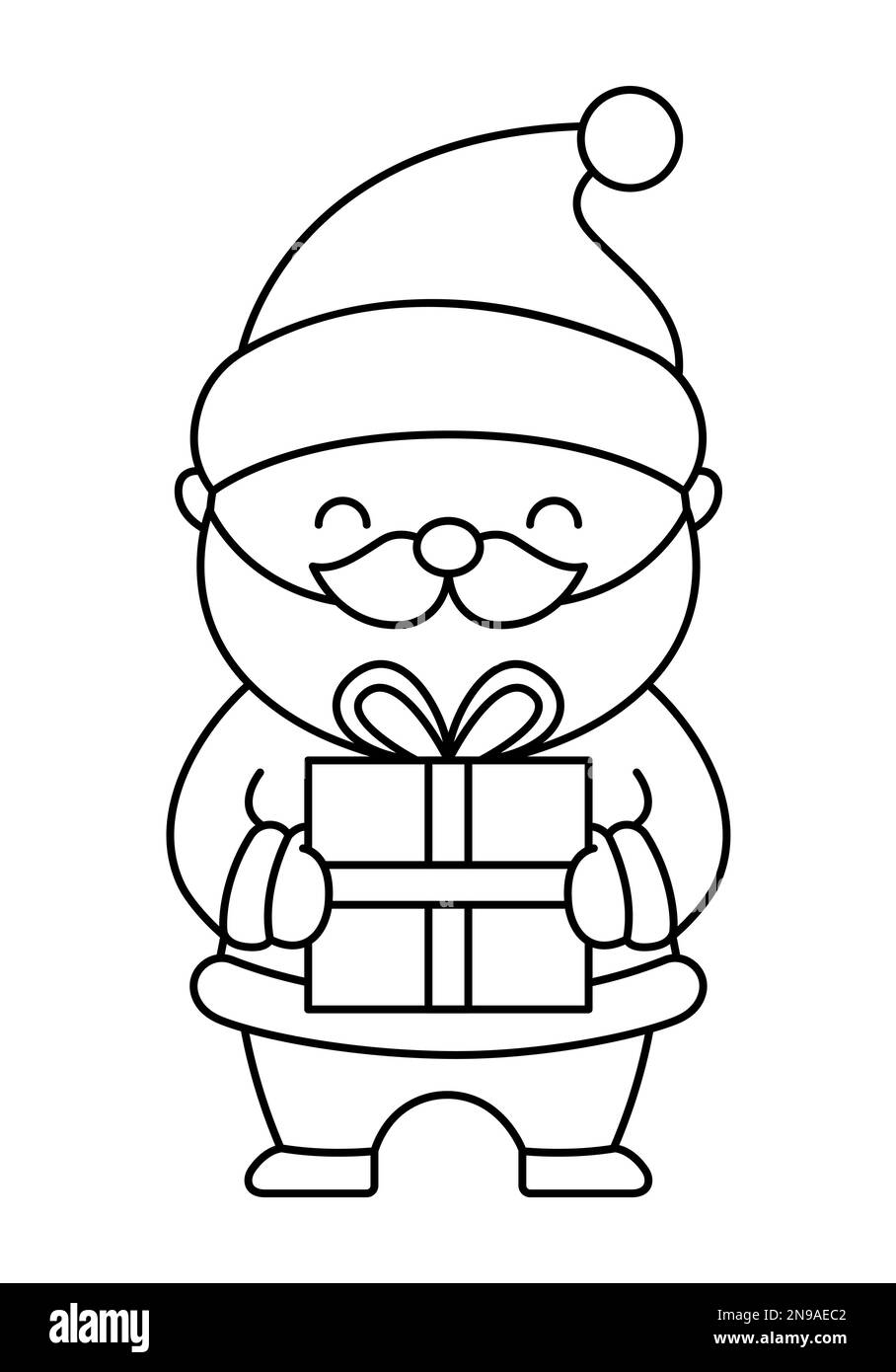 Vector schwarz-weiß Kawaii Weihnachtsmann mit Geschenk. Süße Vater Frost Illustration isoliert auf Weiß. Weihnachtsmann, Winter oder Neujahr mit Stock Vektor