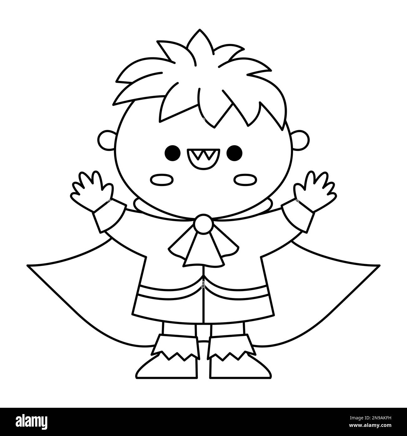 Vector schwarz-weiß Kawaii-Vampir. Süße lächelnde Halloween-Figur für Kinder. Lustige Herbstbildschrift mit dem Jungen Dracul Stock Vektor