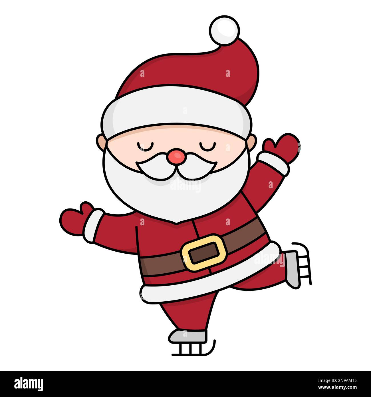 Vektorfarbener Kawaii Weihnachtsmann mit Geschenk. Süße Vater Frost Illustration isoliert auf Weiß. Weihnachtsmann, Winter oder Neujahr mit Geschenk. F Stock Vektor