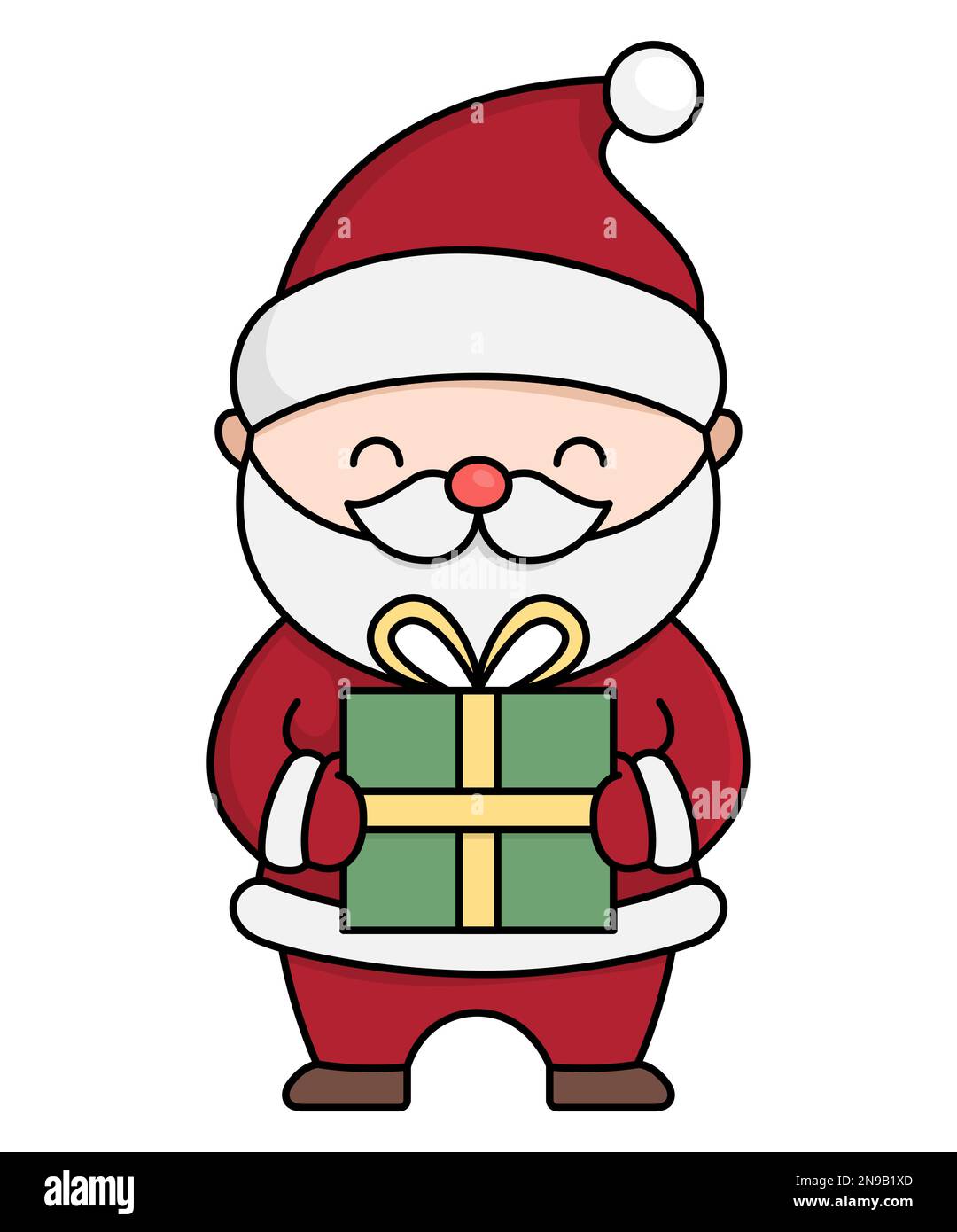 Vektorfarbener Kawaii Weihnachtsmann mit Geschenk. Süße Vater Frost Illustration isoliert auf weißem Hintergrund. Die Figur für Weihnachten, Winter oder Neujahr w Stock Vektor