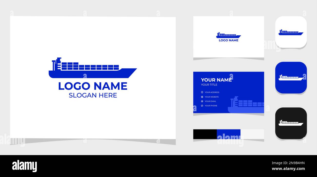 Template Logo Creative Cargo Ship, Ship Cargo, Expedition, Logistikkonzept. Kreative Vorlage mit Farbpalette, visuellem Branding, Visitenkarte Stock Vektor