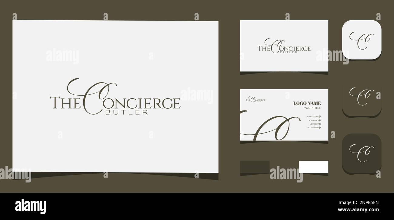 Vorlage Logo Creative The Concierge Butler Club. Kreative Vorlage mit Farbpalette, visuellem Branding, Visitenkarte und Symbol Stock Vektor