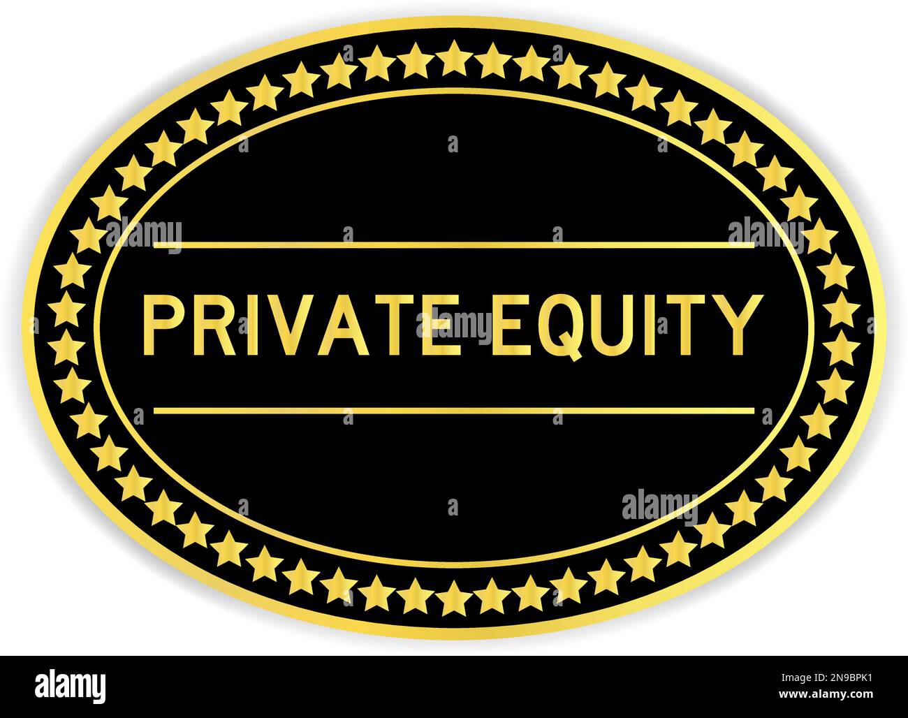 Schwarzer und goldfarbener runder Etikettenaufkleber mit dem Wort Private Equity auf weißem Hintergrund Stock Vektor